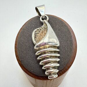 VTG Solid Sterling Silver 925 Conch Shell Design Textured Pendant Size 2" Length